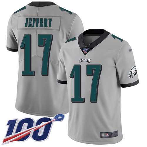 Men Philadelphia Eagles #17 Alshon Jeffery Limited Silver Inverted Legend NFL Jersey 100th Season Football